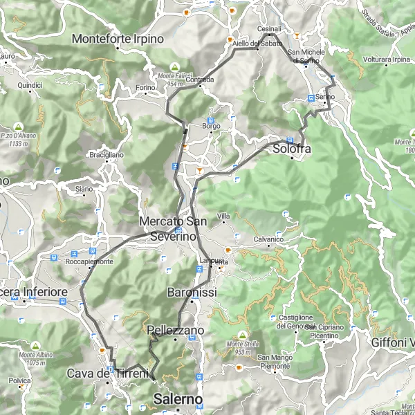 Map miniature of "Exploring Roccapiemonte" cycling inspiration in Campania, Italy. Generated by Tarmacs.app cycling route planner