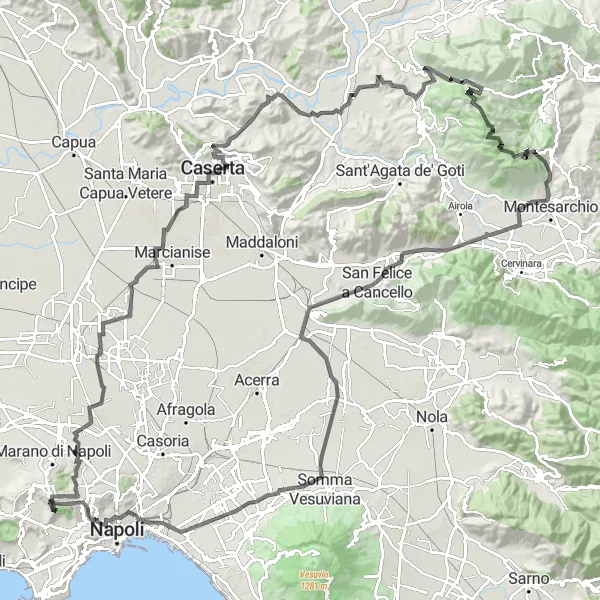 Miniatura della mappa di ispirazione al ciclismo "Passeggiata in bici da Soccavo a Cesa e dintorni" nella regione di Campania, Italy. Generata da Tarmacs.app, pianificatore di rotte ciclistiche