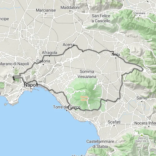 Miniatura della mappa di ispirazione al ciclismo "Giro in bicicletta da Soccavo a Mariano Comense" nella regione di Campania, Italy. Generata da Tarmacs.app, pianificatore di rotte ciclistiche