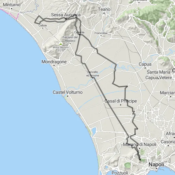 Map miniature of "Parete - Sessa Aurunca Route" cycling inspiration in Campania, Italy. Generated by Tarmacs.app cycling route planner
