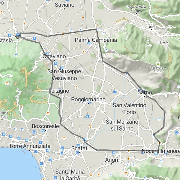 Map miniature of "The Vesuvius Loop" cycling inspiration in Campania, Italy. Generated by Tarmacs.app cycling route planner