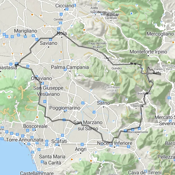 Map miniature of "The Lauro Circuit" cycling inspiration in Campania, Italy. Generated by Tarmacs.app cycling route planner