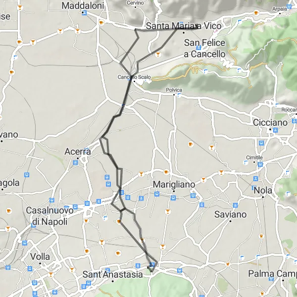 Miniatura della mappa di ispirazione al ciclismo "Percorso da Somma Vesuviana a Gaudello" nella regione di Campania, Italy. Generata da Tarmacs.app, pianificatore di rotte ciclistiche