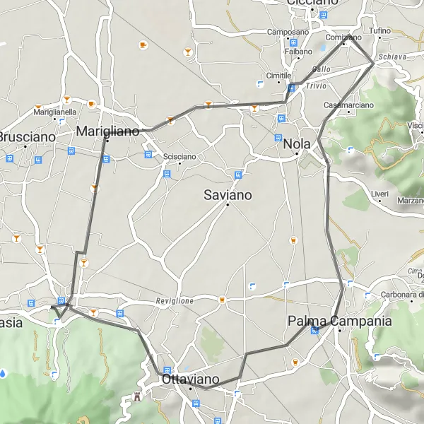 Miniatura della mappa di ispirazione al ciclismo "Tour tra borghi medievali e tradizioni campane" nella regione di Campania, Italy. Generata da Tarmacs.app, pianificatore di rotte ciclistiche