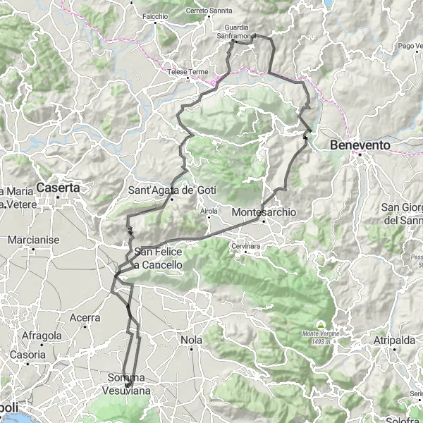 Miniatura della mappa di ispirazione al ciclismo "Avventura ciclistica tra natura e cultura" nella regione di Campania, Italy. Generata da Tarmacs.app, pianificatore di rotte ciclistiche