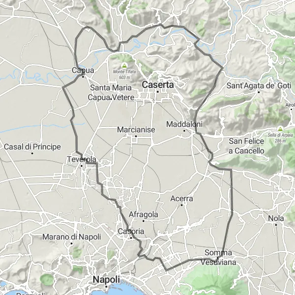 Map miniature of "Historic Towns and Natural Beauty" cycling inspiration in Campania, Italy. Generated by Tarmacs.app cycling route planner