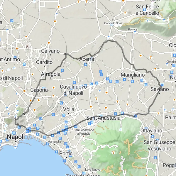 Map miniature of "Afragola and Cercola Cycling Route" cycling inspiration in Campania, Italy. Generated by Tarmacs.app cycling route planner