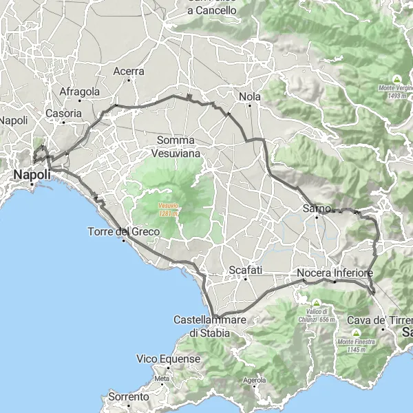 Miniatura della mappa di ispirazione al ciclismo "La salita panoramica di Stella" nella regione di Campania, Italy. Generata da Tarmacs.app, pianificatore di rotte ciclistiche