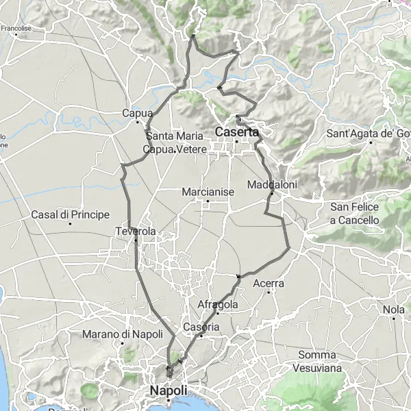 Map miniature of "The Reggia di Carditello and Sant'Angelo in Formis Circuit" cycling inspiration in Campania, Italy. Generated by Tarmacs.app cycling route planner