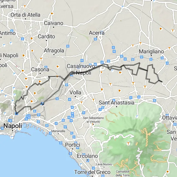 Map miniature of "Exploring Poggioreale and Pomigliano d'Arco" cycling inspiration in Campania, Italy. Generated by Tarmacs.app cycling route planner