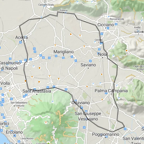 Map miniature of "Vesuvius Volcano Loop" cycling inspiration in Campania, Italy. Generated by Tarmacs.app cycling route planner