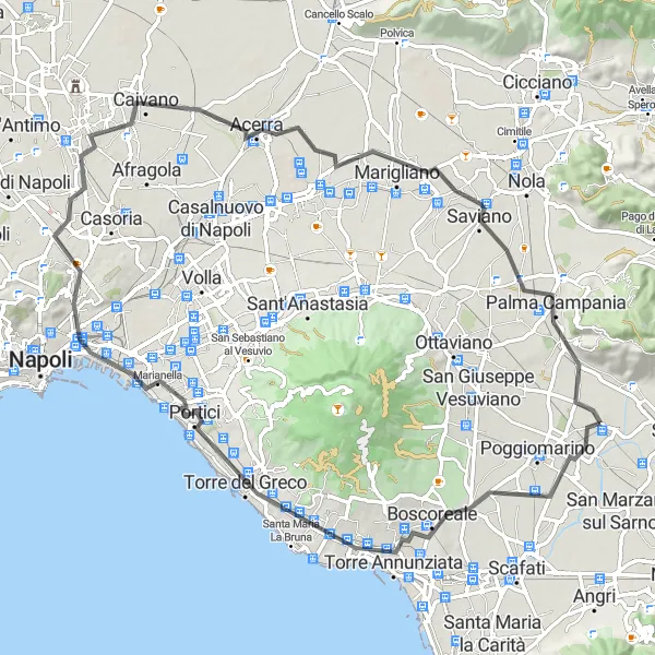 Map miniature of "Heritage Ride" cycling inspiration in Campania, Italy. Generated by Tarmacs.app cycling route planner