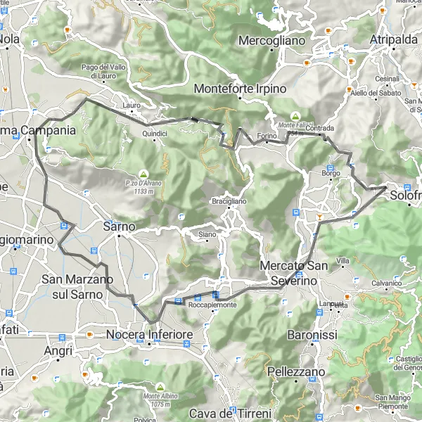 Map miniature of "Nocera Challenge" cycling inspiration in Campania, Italy. Generated by Tarmacs.app cycling route planner