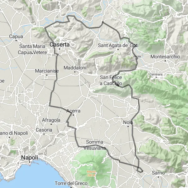 Map miniature of "Scenic Road Cycling Route from Striano" cycling inspiration in Campania, Italy. Generated by Tarmacs.app cycling route planner