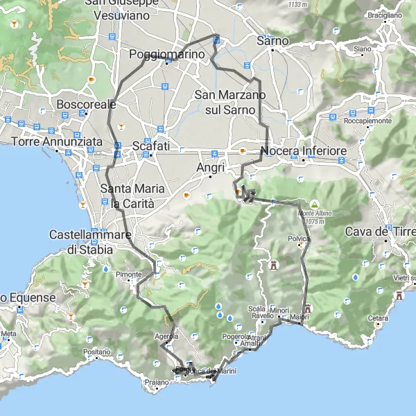Map miniature of "The Pagani Adventure" cycling inspiration in Campania, Italy. Generated by Tarmacs.app cycling route planner