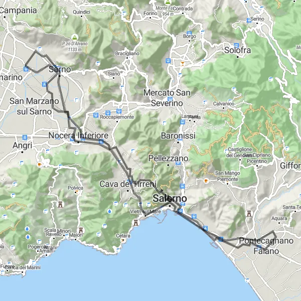 Map miniature of "San Valentino Torio Escape" cycling inspiration in Campania, Italy. Generated by Tarmacs.app cycling route planner