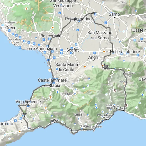 Map miniature of "Mountainous Majesty" cycling inspiration in Campania, Italy. Generated by Tarmacs.app cycling route planner