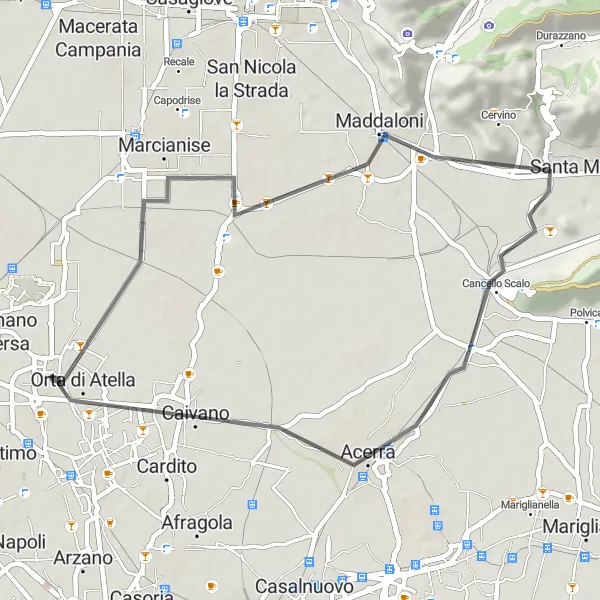 Miniatura della mappa di ispirazione al ciclismo "Bicicletta da Road Vicino a Succivo" nella regione di Campania, Italy. Generata da Tarmacs.app, pianificatore di rotte ciclistiche