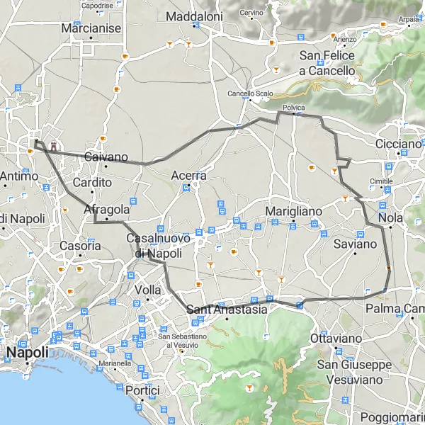 Map miniature of "Succivo - Orta di Atella - Gaudello - Nola - Somma Vesuviana - Afragola Loop" cycling inspiration in Campania, Italy. Generated by Tarmacs.app cycling route planner