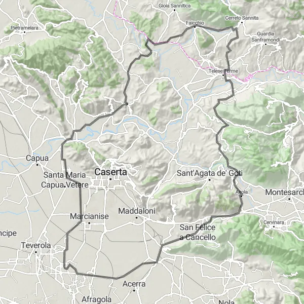 Map miniature of "Macerata Campania to Caivano Loop" cycling inspiration in Campania, Italy. Generated by Tarmacs.app cycling route planner