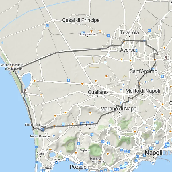 Miniatura della mappa di ispirazione al ciclismo "Giro in Bicicletta da Succivo" nella regione di Campania, Italy. Generata da Tarmacs.app, pianificatore di rotte ciclistiche