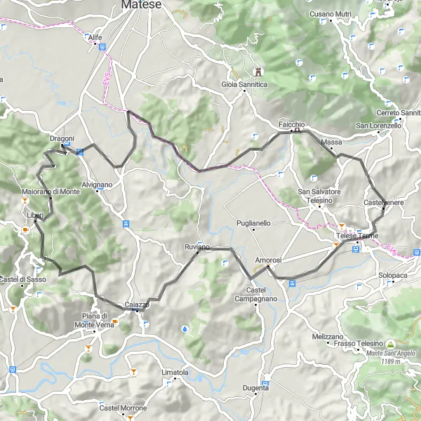 Map miniature of "Amorosi to La Rocca Loop" cycling inspiration in Campania, Italy. Generated by Tarmacs.app cycling route planner