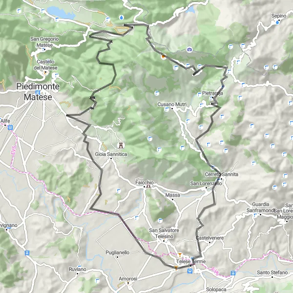 Map miniature of "Telese Terme to Grotta Loop" cycling inspiration in Campania, Italy. Generated by Tarmacs.app cycling route planner