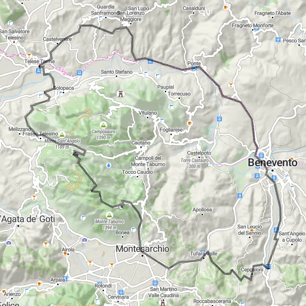 Map miniature of "San Lorenzo Maggiore to Monte Cardito Loop" cycling inspiration in Campania, Italy. Generated by Tarmacs.app cycling route planner