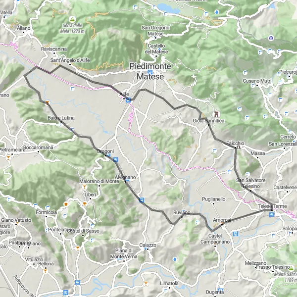Map miniature of "The Land of Beauty and Tranquility" cycling inspiration in Campania, Italy. Generated by Tarmacs.app cycling route planner