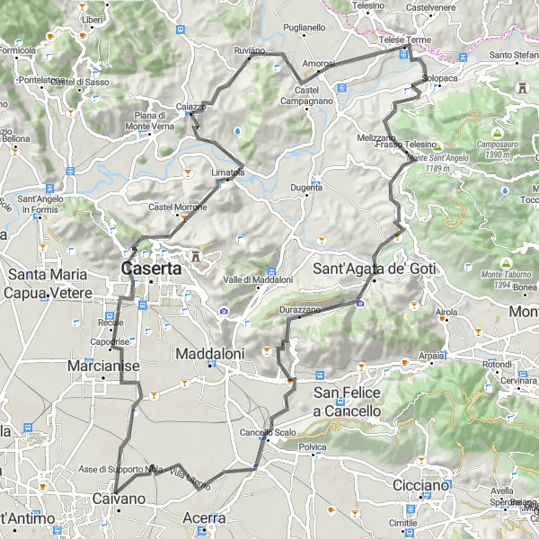Map miniature of "The Elevated Adventure" cycling inspiration in Campania, Italy. Generated by Tarmacs.app cycling route planner