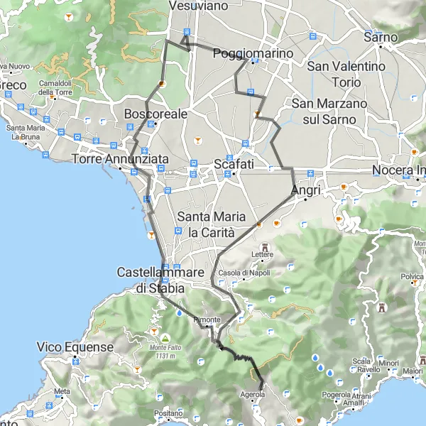 Map miniature of "Terzigno-Poggiomarino Route" cycling inspiration in Campania, Italy. Generated by Tarmacs.app cycling route planner