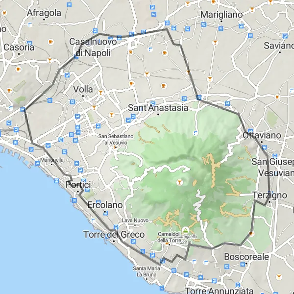 Miniatura della mappa di ispirazione al ciclismo "Giro in bici tra Terzigno e Boscotrecase" nella regione di Campania, Italy. Generata da Tarmacs.app, pianificatore di rotte ciclistiche