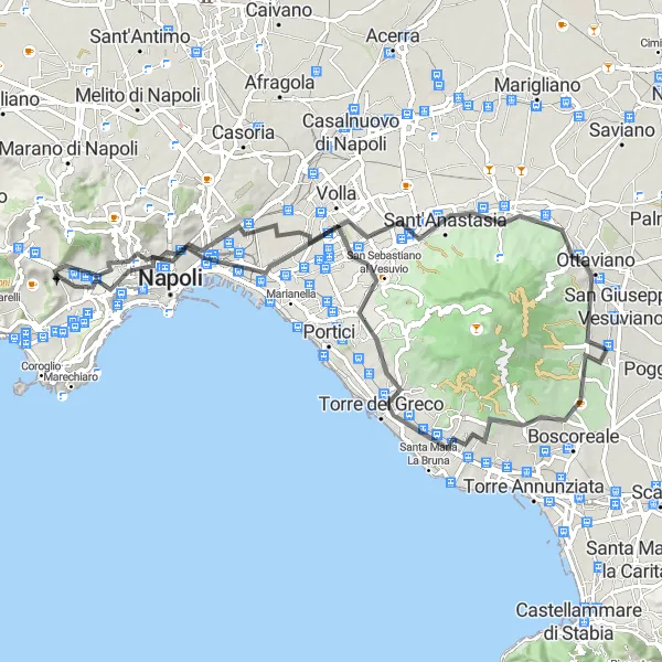 Map miniature of "Terzigno to Ottaviano Epic Ride" cycling inspiration in Campania, Italy. Generated by Tarmacs.app cycling route planner