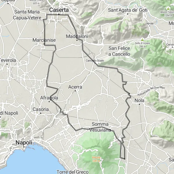 Map miniature of "Terzigno - Marcianise Round-trip" cycling inspiration in Campania, Italy. Generated by Tarmacs.app cycling route planner