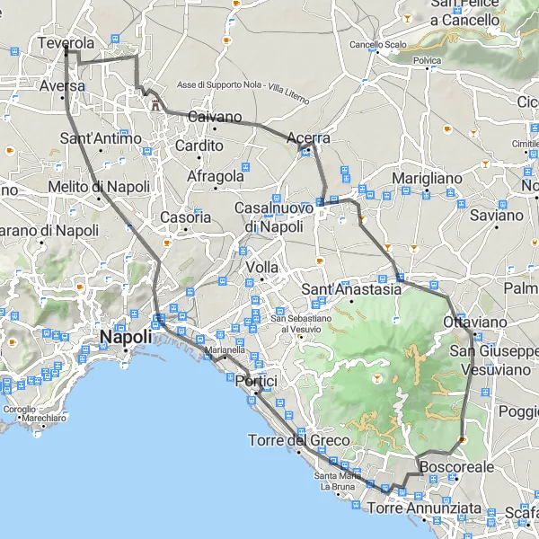 Miniatura della mappa di ispirazione al ciclismo "Percorso ciclabile da Caivano a Melito di Napoli" nella regione di Campania, Italy. Generata da Tarmacs.app, pianificatore di rotte ciclistiche