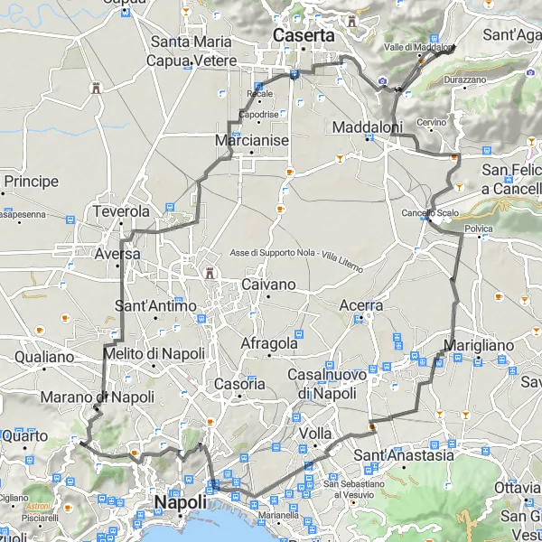 Miniatura della mappa di ispirazione al ciclismo "Esplorazione culturale e naturale" nella regione di Campania, Italy. Generata da Tarmacs.app, pianificatore di rotte ciclistiche