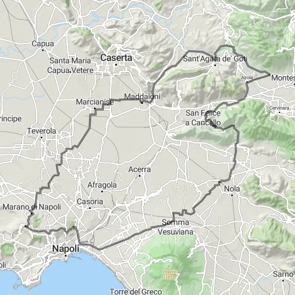 Map miniature of "Cycling Adventure in Sant'Antimo and Sant'Agata de' Goti" cycling inspiration in Campania, Italy. Generated by Tarmacs.app cycling route planner
