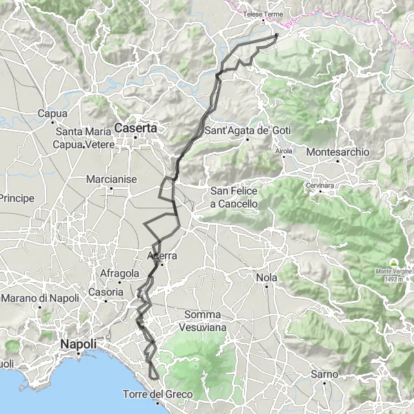 Miniatura della mappa di ispirazione al ciclismo "Avventura ciclistica tra Valle di Maddaloni e palazzo abbandonato" nella regione di Campania, Italy. Generata da Tarmacs.app, pianificatore di rotte ciclistiche