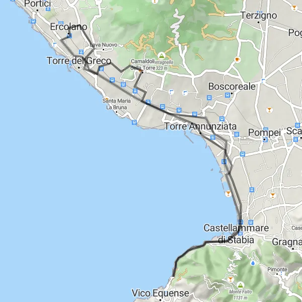 Map miniature of "Torre del Greco to Torre Annunziata Round Trip" cycling inspiration in Campania, Italy. Generated by Tarmacs.app cycling route planner