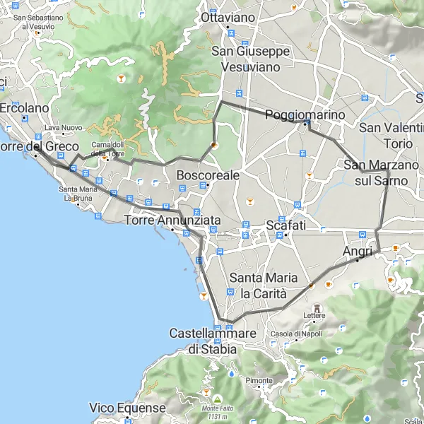 Map miniature of "Torre del Greco to Boscoreale Round Trip" cycling inspiration in Campania, Italy. Generated by Tarmacs.app cycling route planner