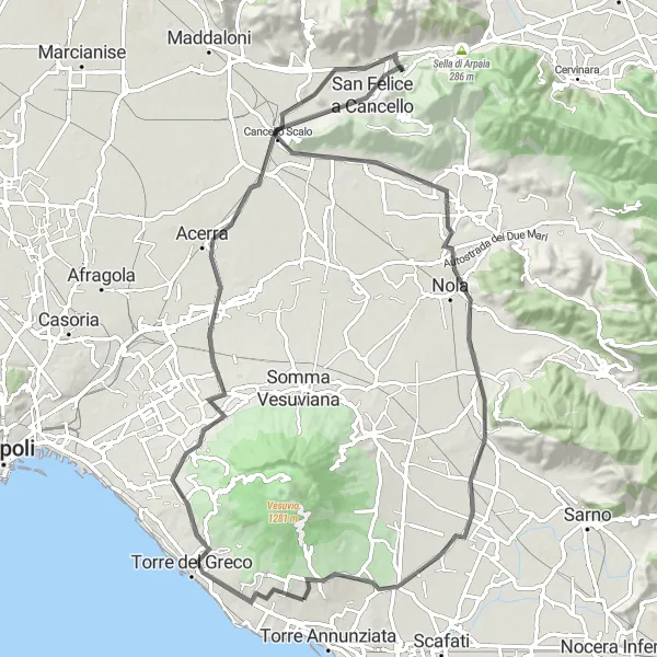 Map miniature of "Naples Countryside Ride" cycling inspiration in Campania, Italy. Generated by Tarmacs.app cycling route planner