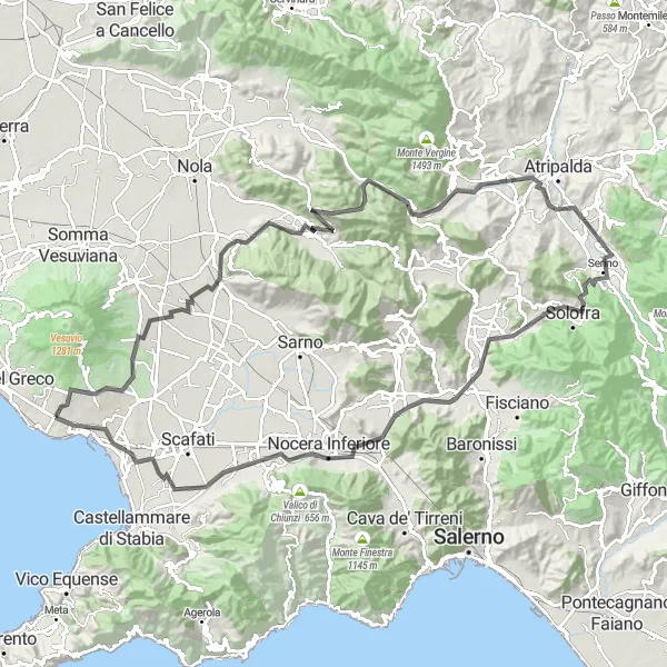Map miniature of "Volcano Challenge" cycling inspiration in Campania, Italy. Generated by Tarmacs.app cycling route planner
