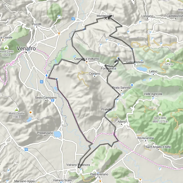 Map miniature of "The Matese Mountain Challenge" cycling inspiration in Campania, Italy. Generated by Tarmacs.app cycling route planner