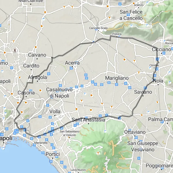 Map miniature of "Vicaria Adventure" cycling inspiration in Campania, Italy. Generated by Tarmacs.app cycling route planner