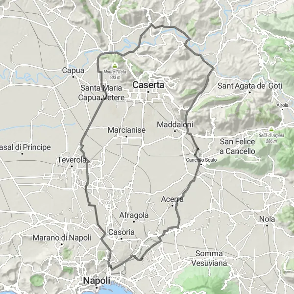 Miniatura della mappa di ispirazione al ciclismo "Giro in bicicletta da Vicaria a Gricignano di Aversa" nella regione di Campania, Italy. Generata da Tarmacs.app, pianificatore di rotte ciclistiche