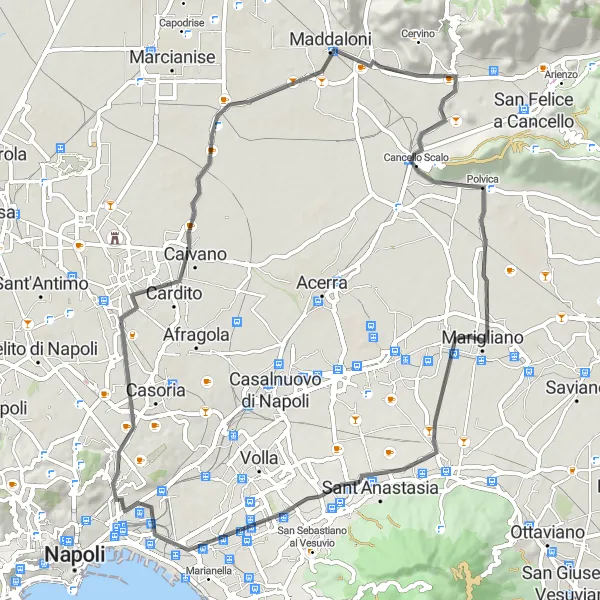 Miniatura della mappa di ispirazione al ciclismo "Percorso in bicicletta da Vicaria a Marigliano" nella regione di Campania, Italy. Generata da Tarmacs.app, pianificatore di rotte ciclistiche