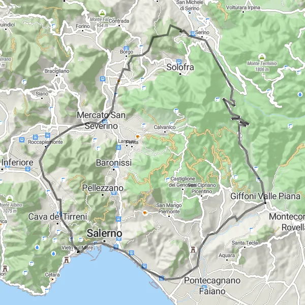 Miniatura della mappa di ispirazione al ciclismo "Ciclabile Monte San Liberatore" nella regione di Campania, Italy. Generata da Tarmacs.app, pianificatore di rotte ciclistiche