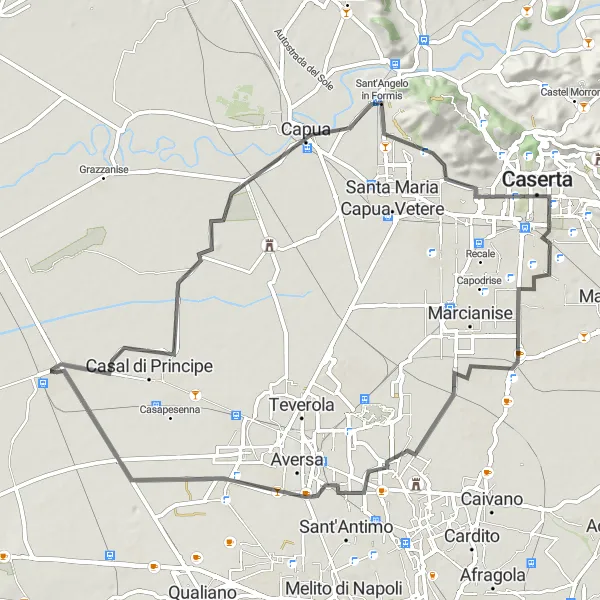 Miniatura della mappa di ispirazione al ciclismo "Tour ciclistico da Casal di Principe a Parete" nella regione di Campania, Italy. Generata da Tarmacs.app, pianificatore di rotte ciclistiche