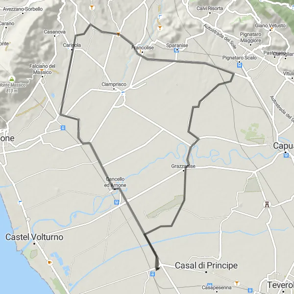 Map miniature of "The Villa Literno Loop" cycling inspiration in Campania, Italy. Generated by Tarmacs.app cycling route planner