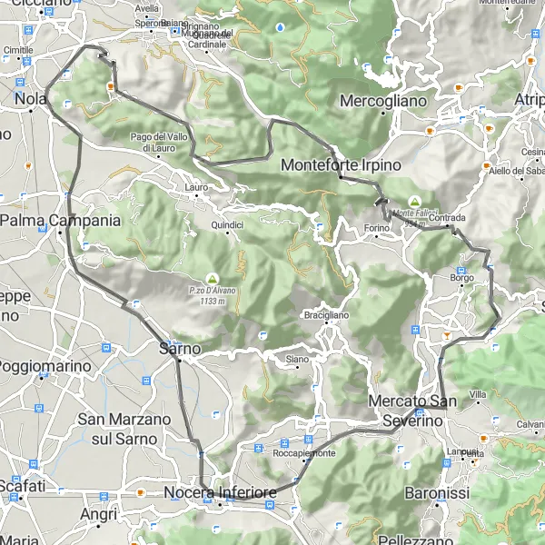 Miniatura della mappa di ispirazione al ciclismo "Giro in bicicletta da Visciano" nella regione di Campania, Italy. Generata da Tarmacs.app, pianificatore di rotte ciclistiche